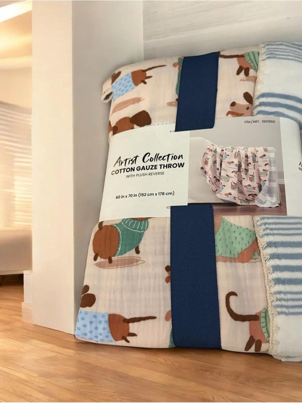 Cotton Gauze Throw Blanket - Cream & Blue